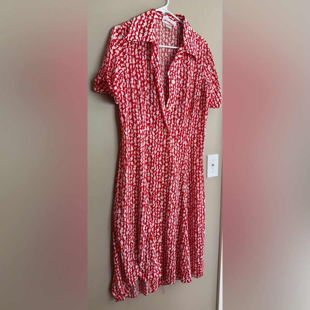 Vintage COUNTRY MISS Red & White Knit Dress  Size M/L  70's